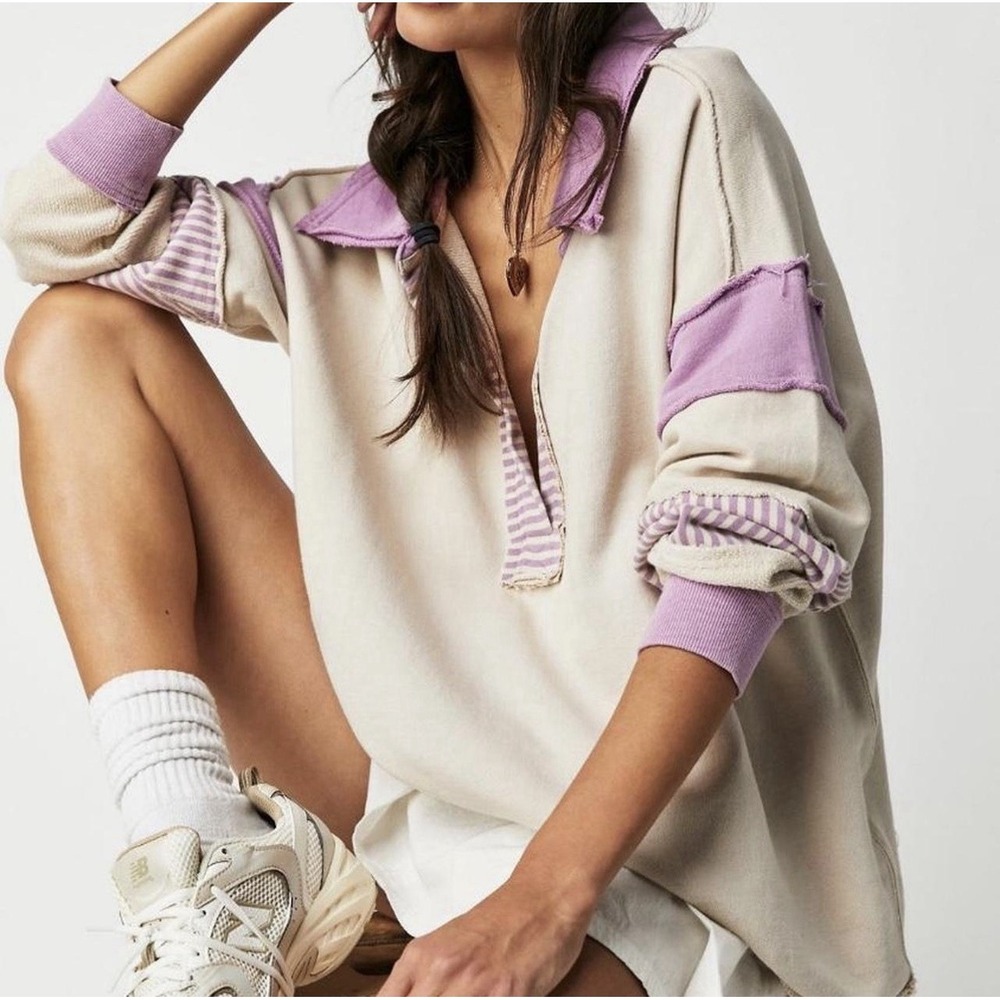 Bucket List Favorite Oversized Sweatshirt Cream Lavender French Terry Raw XS